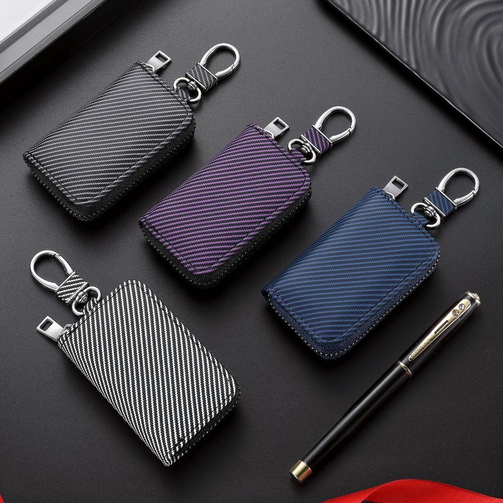 With Keyring Car Key Cover Twill PU Leather Zipper Key Case Fashion Mini Car Key Bag  Key Storage