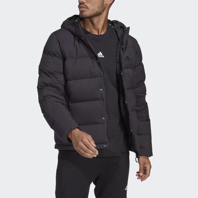 Adidas Helionic Solid Color Comfortable Warm Hooded Casual Long Sleeve Down Jacket Men Jackets Black HN5640
