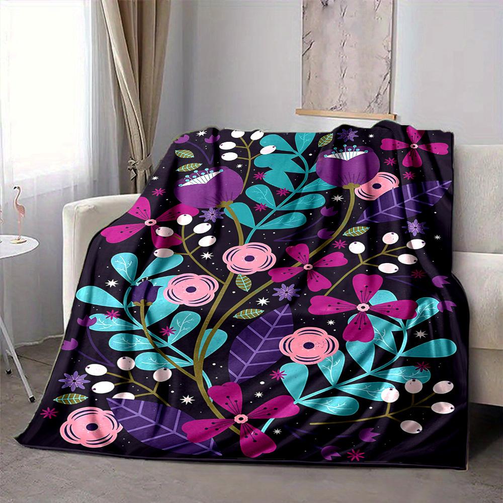 1pc Floral Fantasy Print Blanket   Lightweight Flannel Throw Blanket For Sofa, Bed, Living Room, Office, Outdoor Travel, Camping