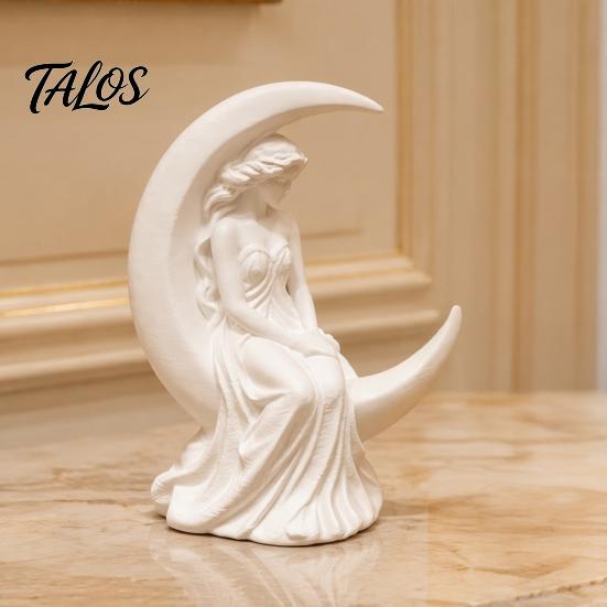 Decorative Figurine for Office Desk Moon Girl Figurine, 3D Printed Mystical On Crescent Minimalist Statue Shelf Display Statue, Collectible Sculpture