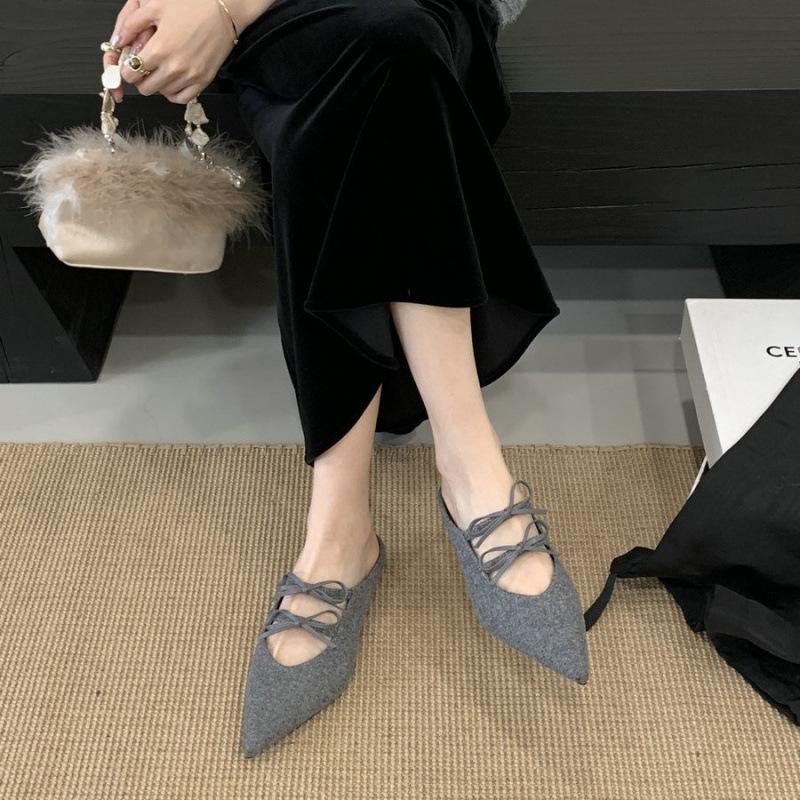 2025 new pointed toe bag head half slippers women's fashion versatile one-pedal lazy shoes flat muller shoes