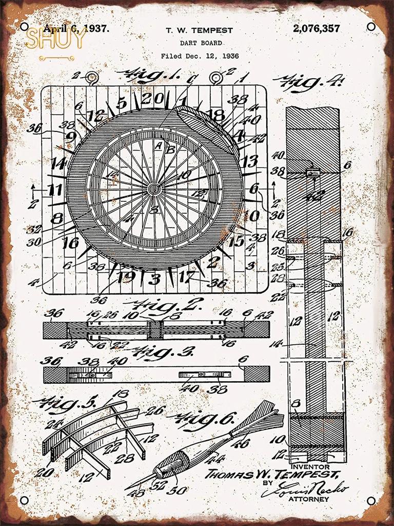 Vintage Darts Billiards Pinballs Metal Tin Signs - Bar Club Pub Wall Decor, Entertainment Venues Home Plaques