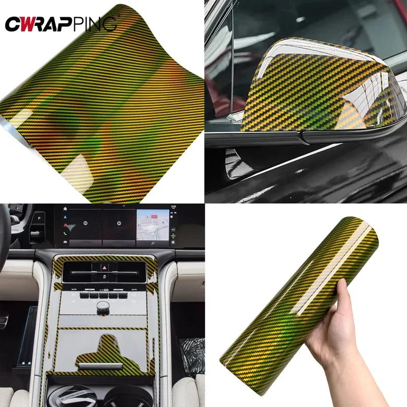 Glossy Laser Carbon Fiber Vinyl Warp Car Exterior Stickers Motorcycle Body Modification Gold Stickers for Motorcycle Accessories