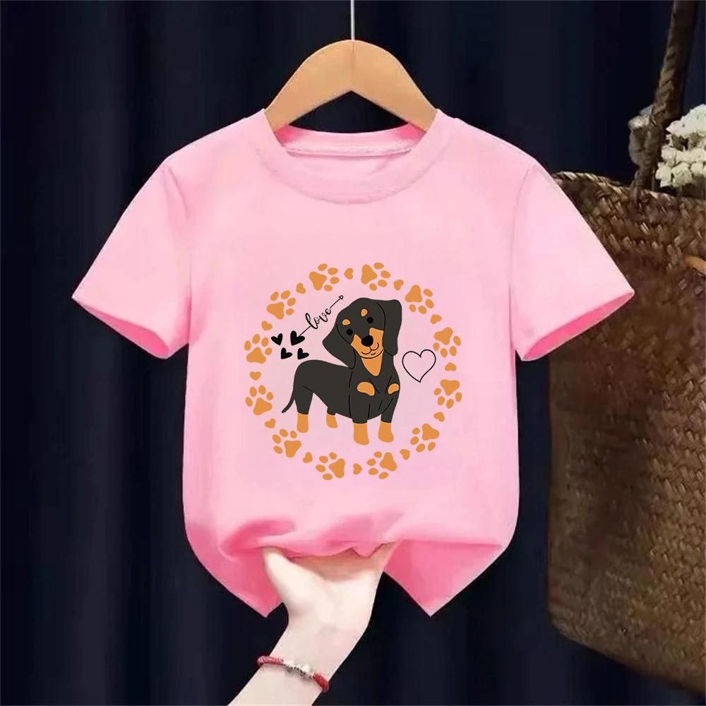 Dachshund Teckel Funny Cute Dog Animal TShirt Kid Girls Short Sleeve Summer Fashion Tshirt Casual Fashion Tee Shirt ONeck Tops