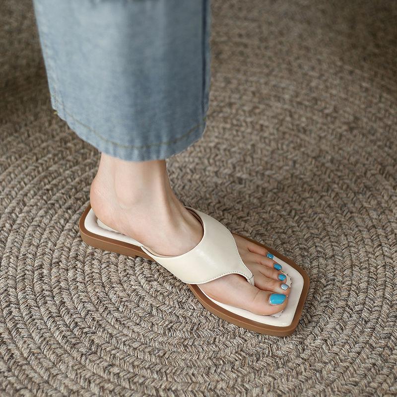 Square Toe Flip-flops Women 2025 Spring and Summer New White Outer Wear Light Casual Commuting Flat Bottom Cool Slippers