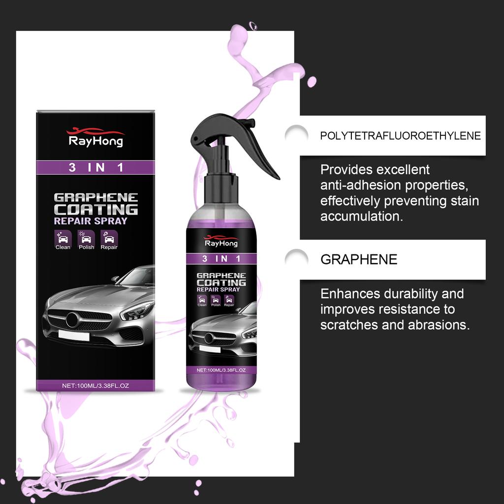 3 IN 1 Car Quick Ceramic Coating Spray Crystal Coating Liquid Hydrophobic Coating Polishing Agent Spray Auto Scratch Repair