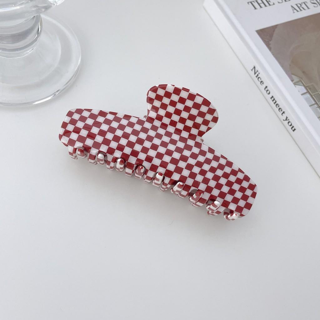 Vintage Plaid Series Red And White Hair Clamps For Women Handmade Pvc Fashion Accessories