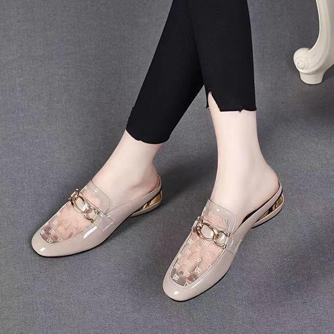 

Баотоу полутапочки женские летние новые сетчатые круглый каблук средний каблук универсальные удобные мягкая подошва прохладные тапочки женские для улицы 40