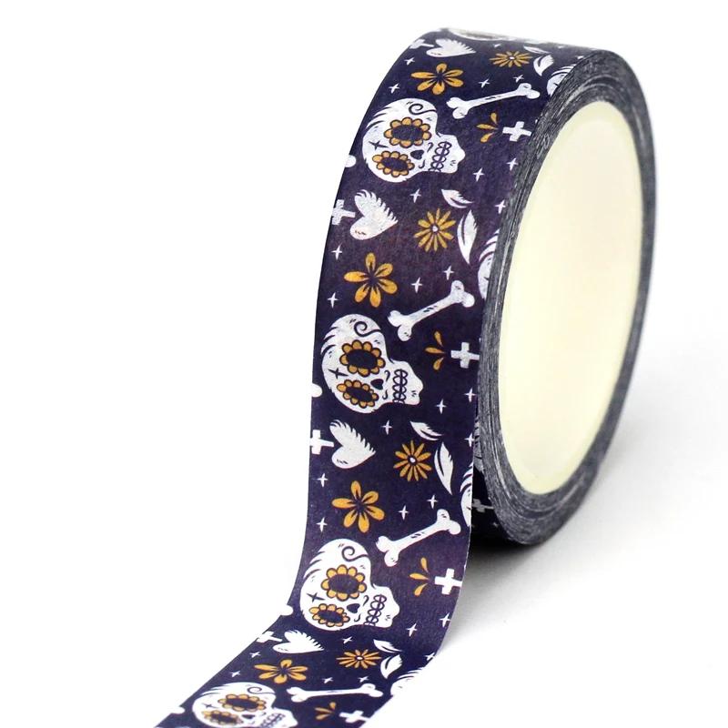 1pc 10M Deco Bat Rose Skull Black Cat Haunted House Halloween Masking Washi Tape Set for Scrapbooking Cute Journal Stationery