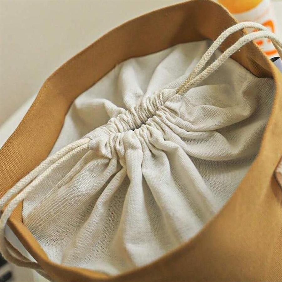 Simple large capacity women's handbag canvas insulated hand-held lunch bag drawstring student insulated lunch bag