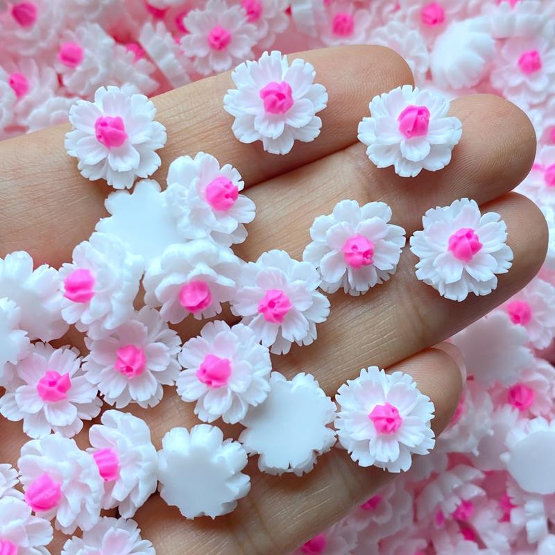 60Pcs New 12mm Cute Mini Flower Flat Back Resin Cabochons Scrapbooking DIY Jewelry Craft Decoration Accessorie