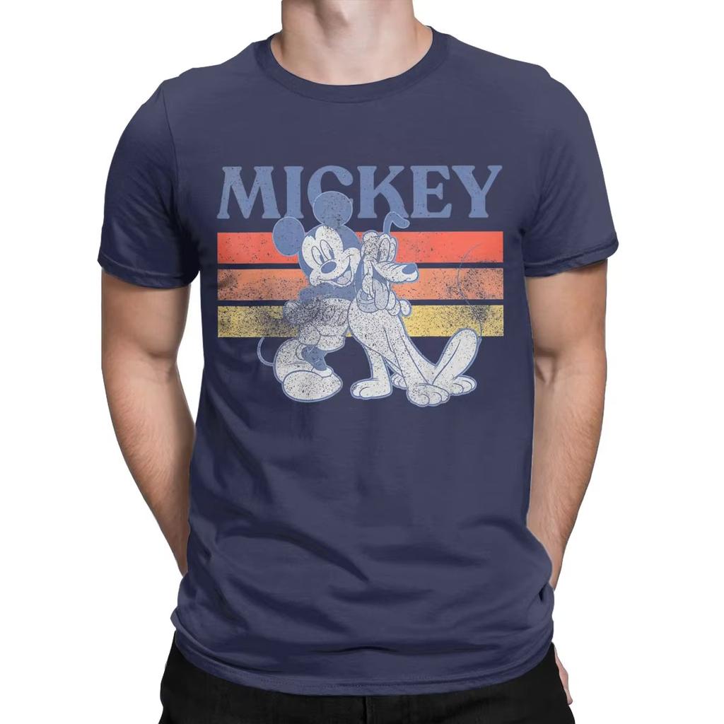 Letní Nová Pánská Trička Mickey a Přátelé Potisk Mickeyho a Pluta Retro Bavlna Móda Krátký Rukáv O-výstřih Ležérní Topy