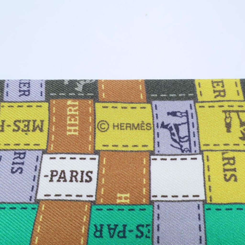 HERMES [Good Condition] 062879S-14 BOLDUC AU CARRE Bolduc Check Silk Twilly scarf veil/arnica/khakiUsed