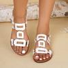 Women's shoes belt buckle flat-bottomed hollow sandals women's fashion versatile outer wear solid color beach sandals