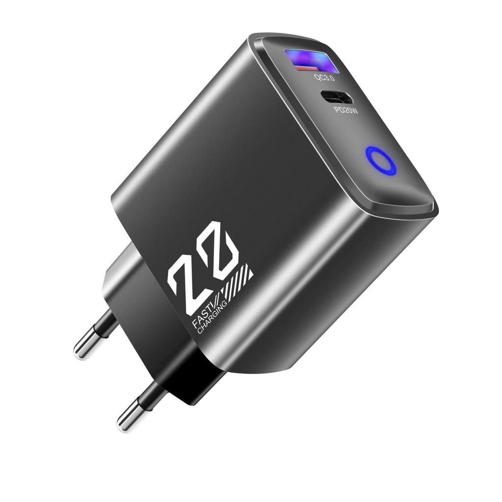 New Metal 20W Type-C EU Charger: Mini USB+PD Fast Charging with Light