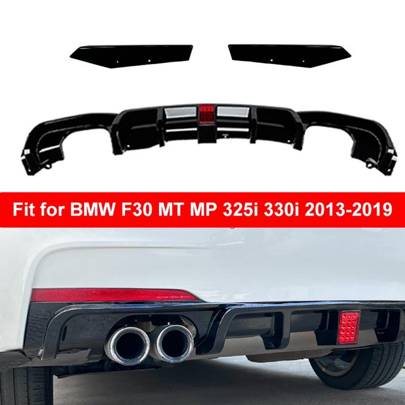Diffusore Posteriore Lip Per BMW F30 MT MP 325i 330i 2013-2019 Doppio Scarico Lip Nero Con Splitter Luci Valance Spoiler