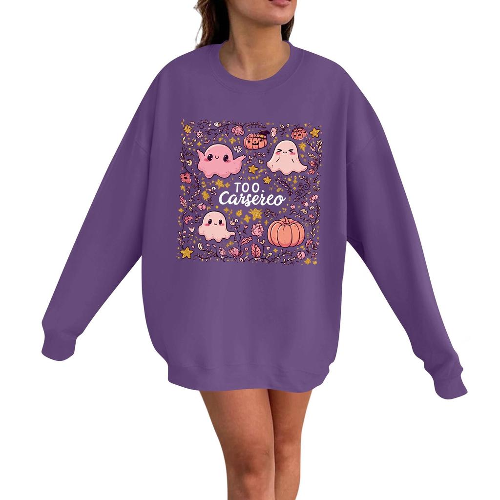 Women's Casual Fashion Long Sleeve Halloween Print Pullover Round Neck Sweatshirt