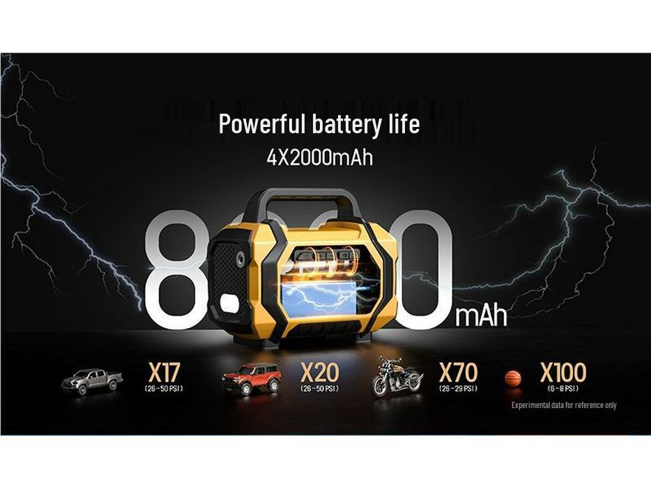 Car Emergency Jump Starter & Pump: All-in-One Ignition, Inflation, and Dust Blower.