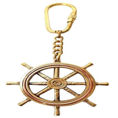 Ship Wheel Keychain Handmade Pure Brass Nautical Key Ring Vintage Maritime Gift for Men Women