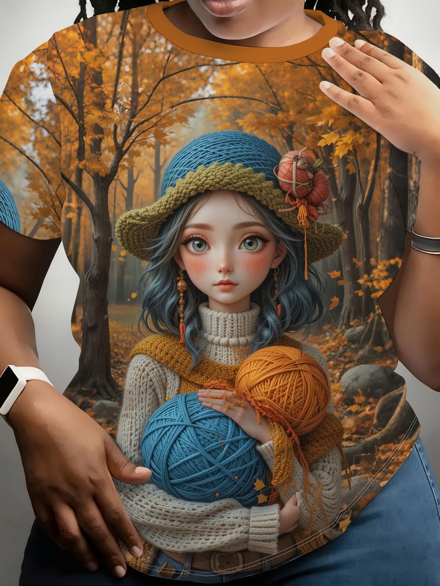 

Plus-Size Women S Slim-Fit T-Shirt with Simulated And Round Neck. Featuring a Youthful Pattern with a Fall Leaf And Yarn Design. The Fabric Is Soft An 3XL дубильна кора