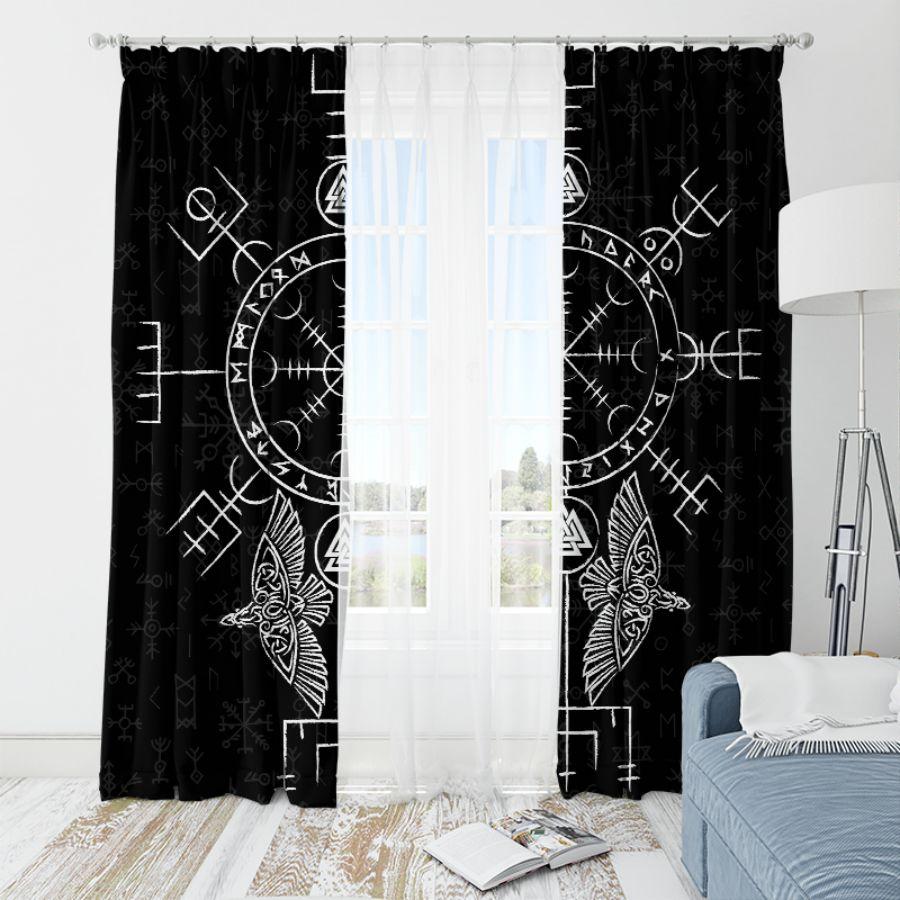 2pcs- Mysterious black totem polyester curtains, pole bag curtains 42 * 84, bedroom, living room, family room decoration