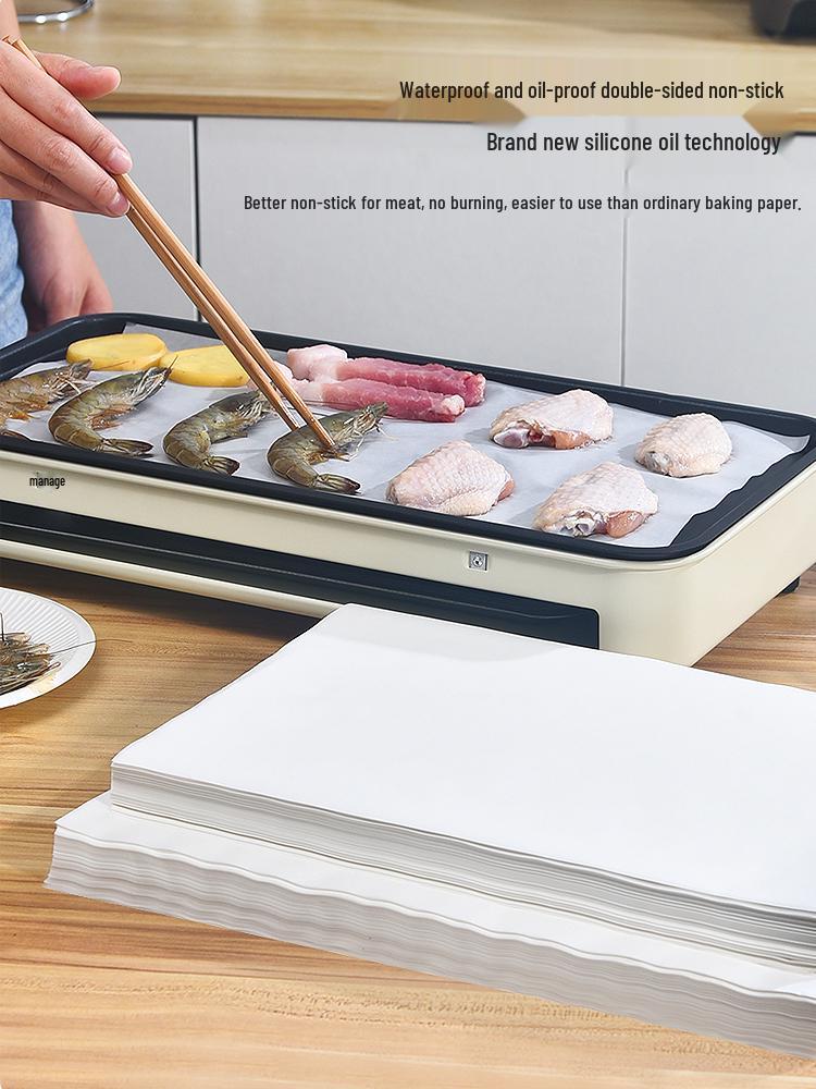 Rectangular Non-Stick Disposable Baking Paper for Oven, Cake, and Barbecue Oil Absorption.