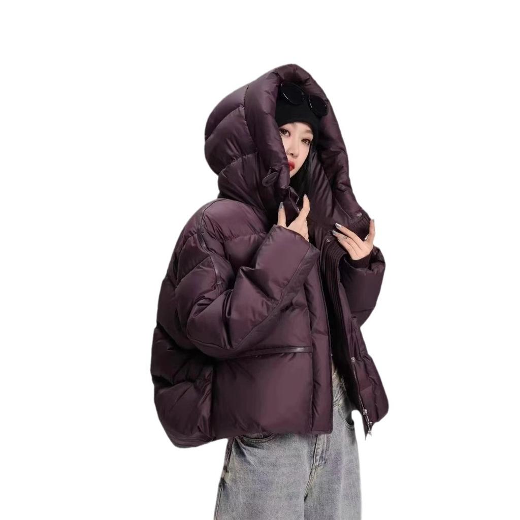 European trendy brand down jacket women's short model New Year's loose hooded thickened white duck down bread jacket winter coat