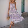 Amazon Independent Station 2025 Summer New European and American Suspender Skirt Cross-border Pleated Printed Ruffle Edge Dress