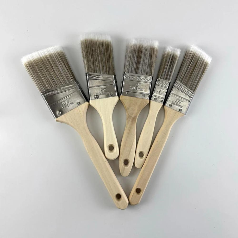 5Pcs Paint Brushes Set Sash Brushes Soft Tapered Filament Wood Stain Brushes for Walls Cabinets and Fences