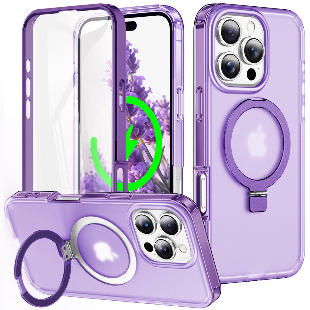 For iPhone 16 Pro Case Frosted TPU+PC Phone Cover with Magnetic Kickstand PET Screen Protector Compatible with MagSafe