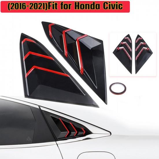 Window Side Louvers Vent Black &Red Accessories For Honda Civic Seden 2016-2021+