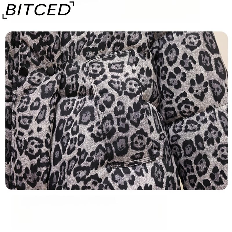BITCED Short-Length Leopard Print Cotton Jacket for Women with Hood Minimalist Fashion Design, Oversized Fit, Unique Style Cotton Coat
