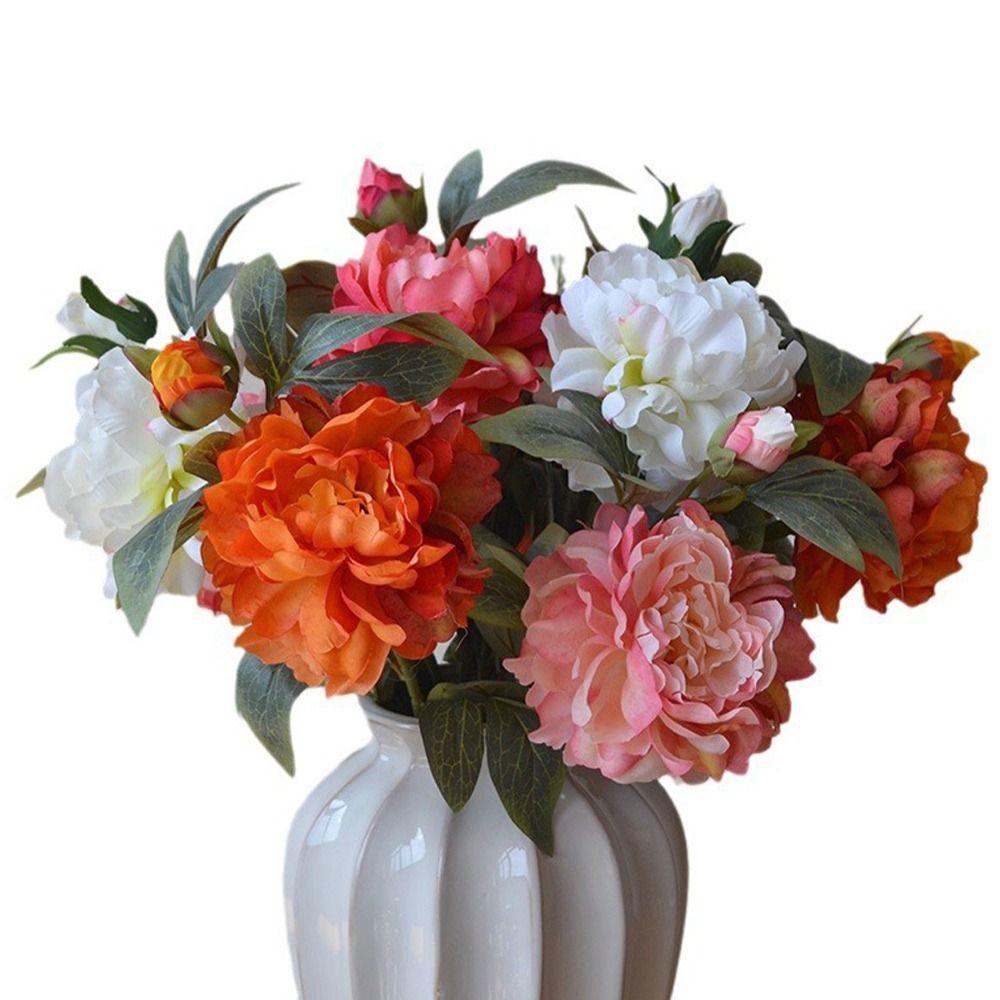 Jedwabne Płatki Symulacja Kwiatu Peonii Zielone Liście Sztuczny Kwiat Peonia Sztuczny Kwiat Prezent