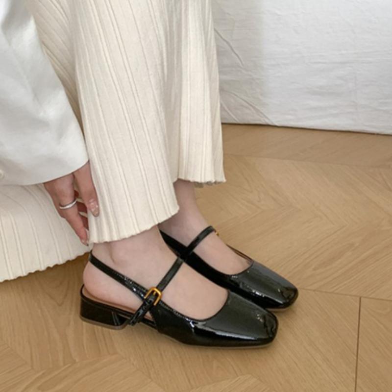 Fashion 2025 French Bag Head Mary Jane Sandals Women's One-word Buckle Belt Rear Empty  Temperament Single Shoes