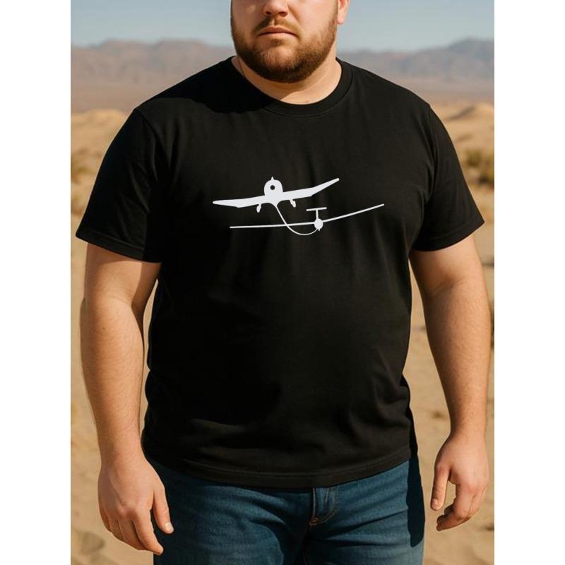 

Easy Sketch Glider Towing Flight Men S Printed Short-Sleeved T-Shirt, Normal Version Round-Neck Top, Men S High-Suitable for Gamers And Theme Events 4XL чорний