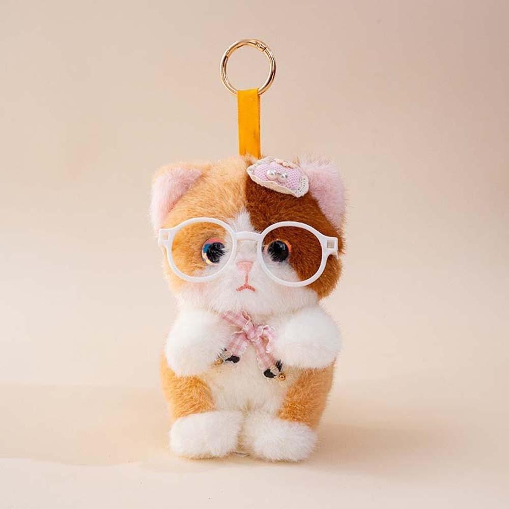 Soft Cute Cat Keychain Small Comfort Stuffed Animal Kawaii Glasses Key Ring  Daily Accessories