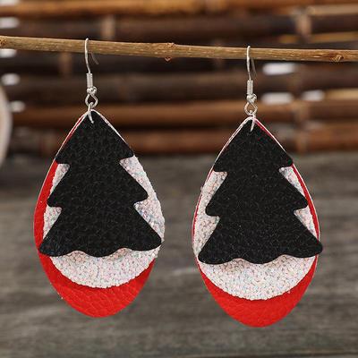 Mehrfarbige Tropfenleder Weihnachtsbaum Ohrringe - Retro Stil