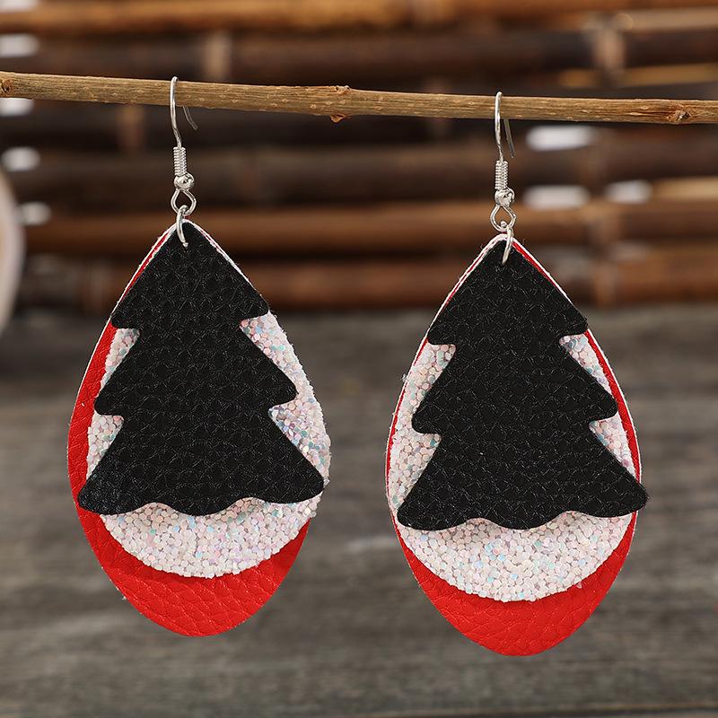 

Multicolor Teardrop Leather Christmas Tree Earrings - Retro Style красный