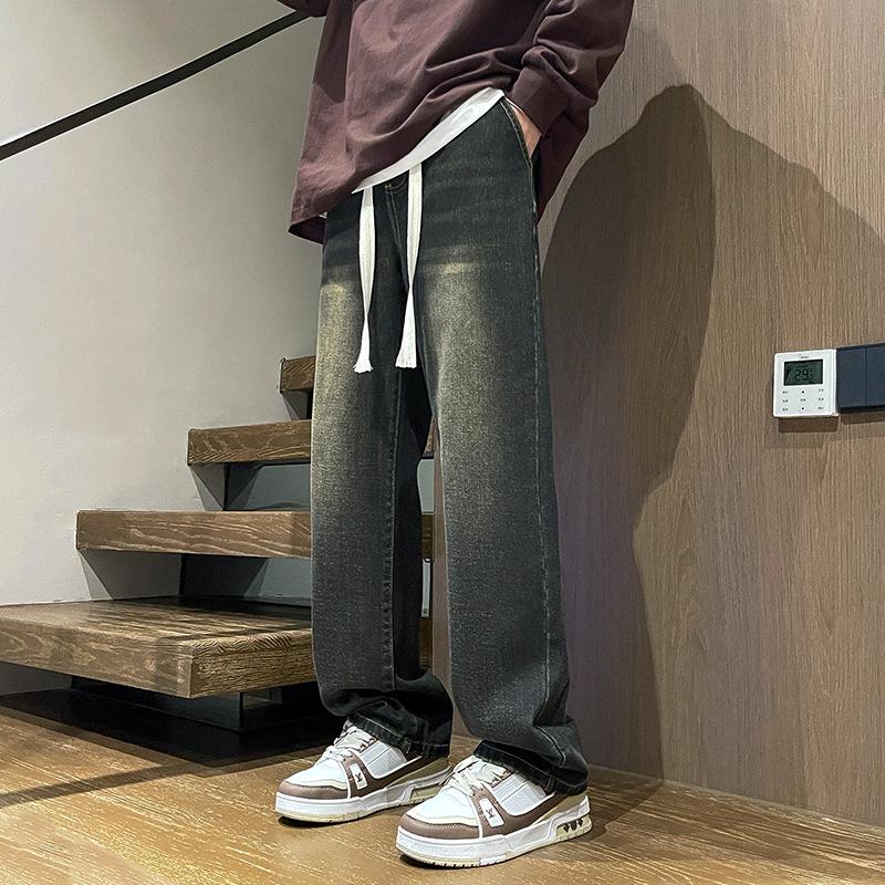 

Yadu Four Seasons Denim Mop Pants - Retro Hong Kong Style Loose Straight Leg for Men and Women XL