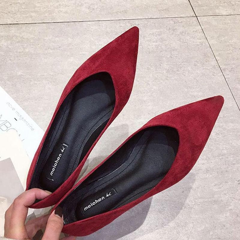 2025 Spring and Autumn New Korean Edition Red Single Shoes Women's Pointed Head Shallow Mouth Gentle Flat Bottom Versatile Flat Heel Work Shoes Women