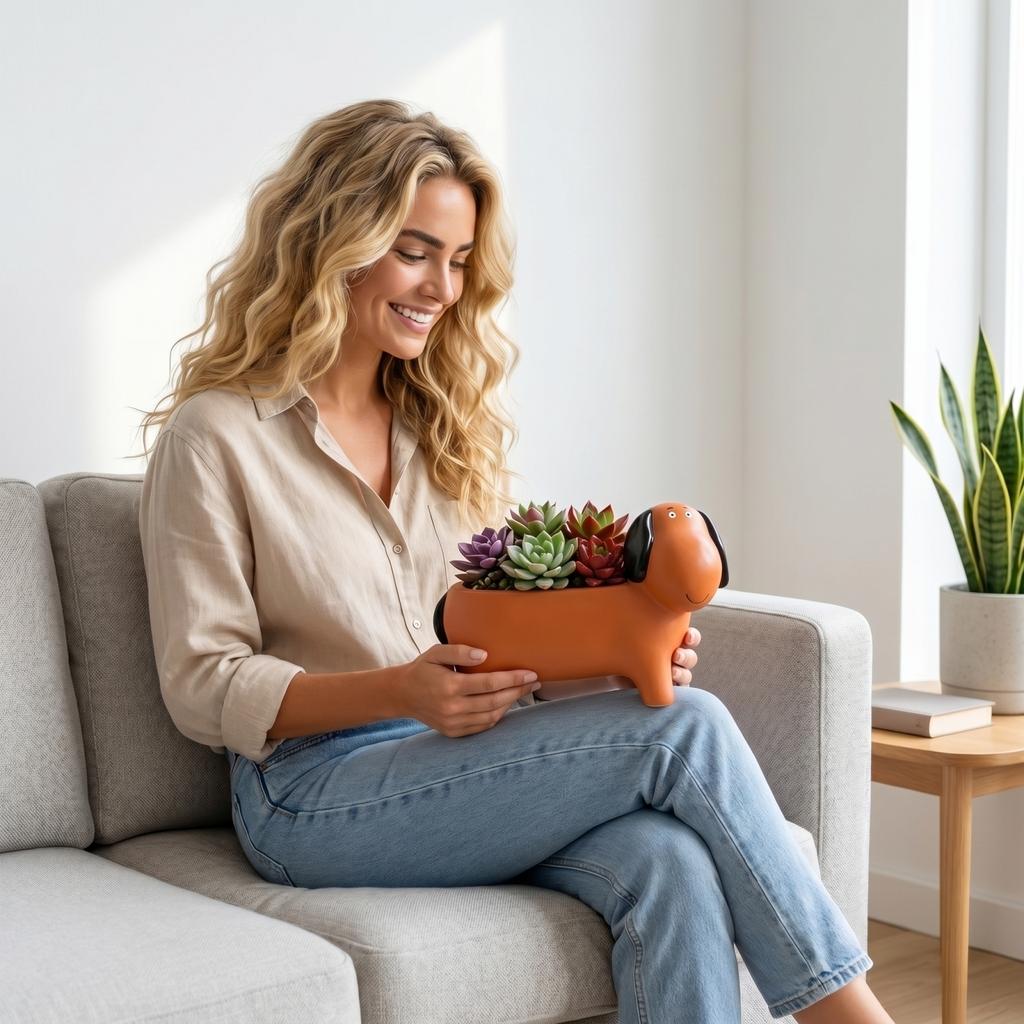 Creative Dog Shaped Succulent Planter Pot Indoor Desktop Decorative Flowerpot for Home Office Tabletop Unique Design