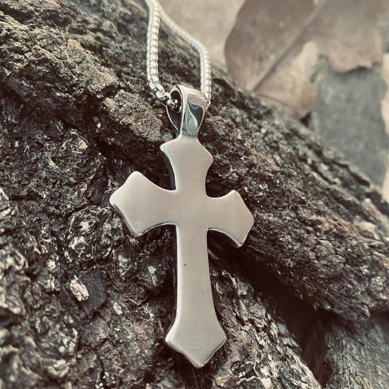 Cool Mens Biker Catholic Cross Pendant Necklace For Men Ashes Stainless Steel