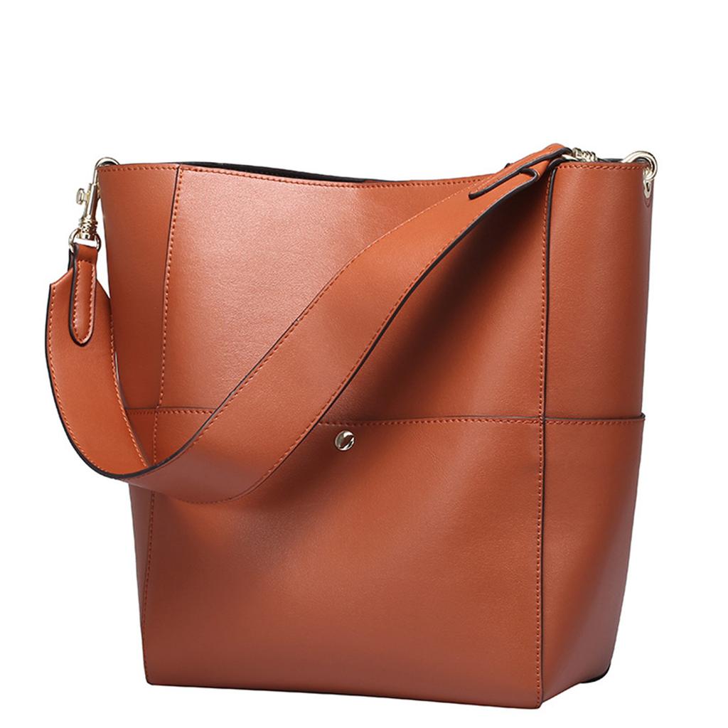 New Women's Bag Leather Cowhide Bucket Bag Shoulder Portable Shopping Trend Bag