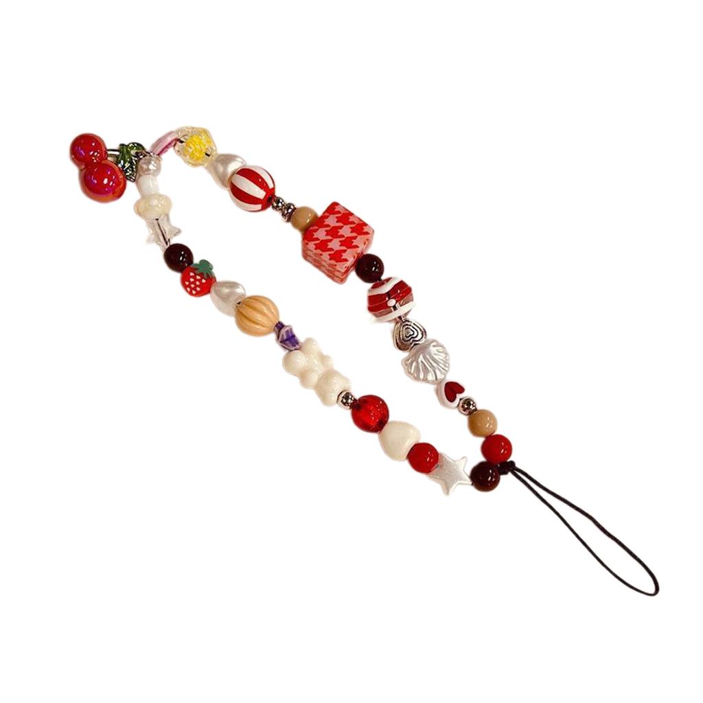 Heart Charm Keyring with Cherry Bear Cherry Bear Beaded Phone Keyring Keychain Pendant Hangings Decoration for Purse