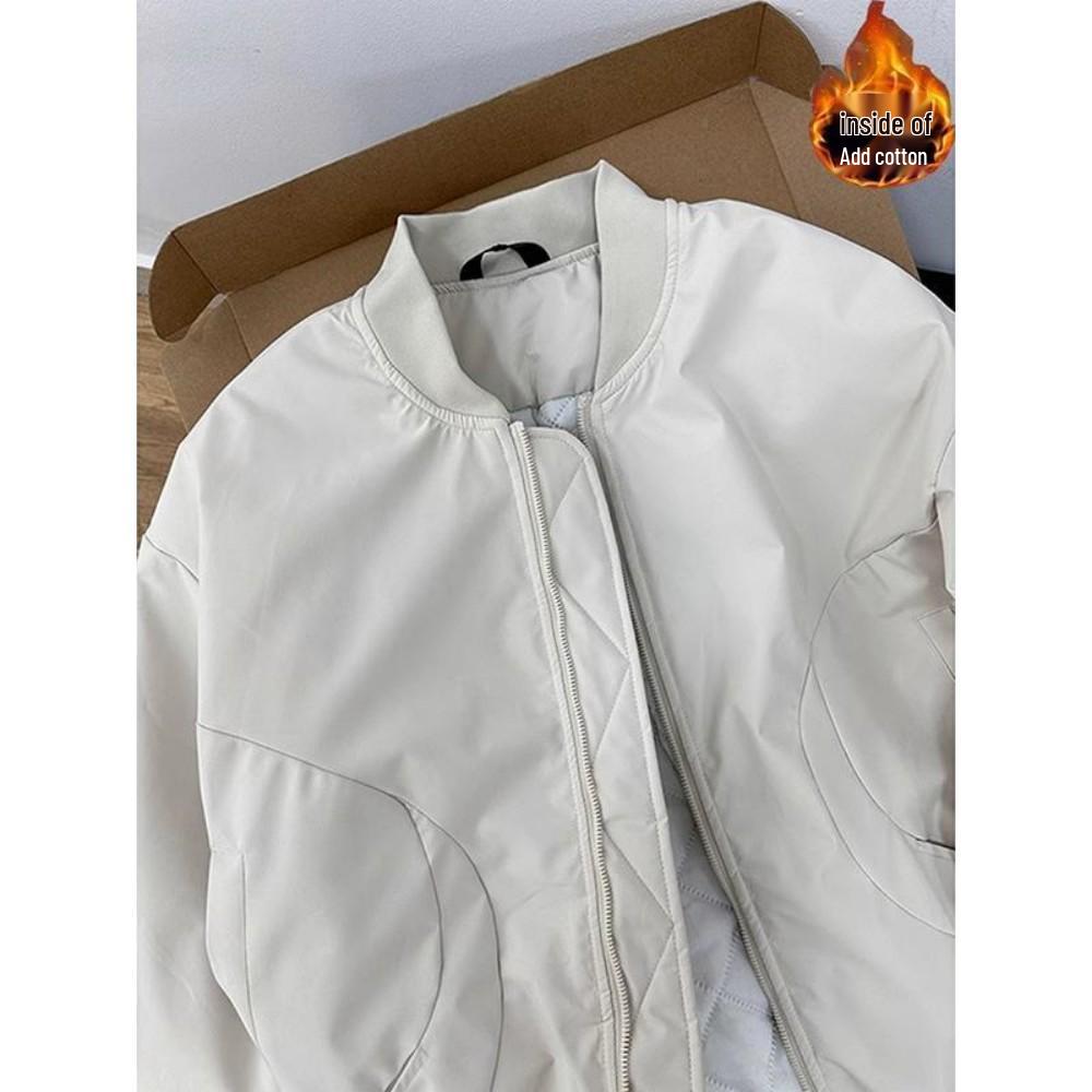 Men's American Style Thickened Flight Jacket for Autumn and Winter - Cotton Padded, Clean Fit Baseball Coat