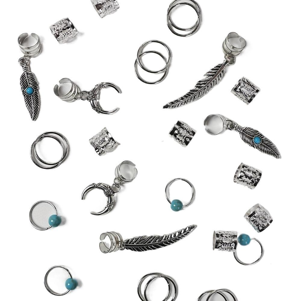 31pcs Dread Locks Dreadlocks Beads Turquoise Hair Braid Tubes Hollow Out Hair Ring for Braids