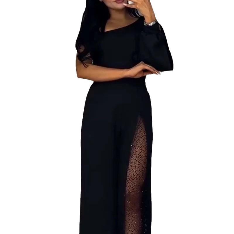 2024 European & American Autumn/Winter High Slit One-Shoulder Women's Jumpsuit