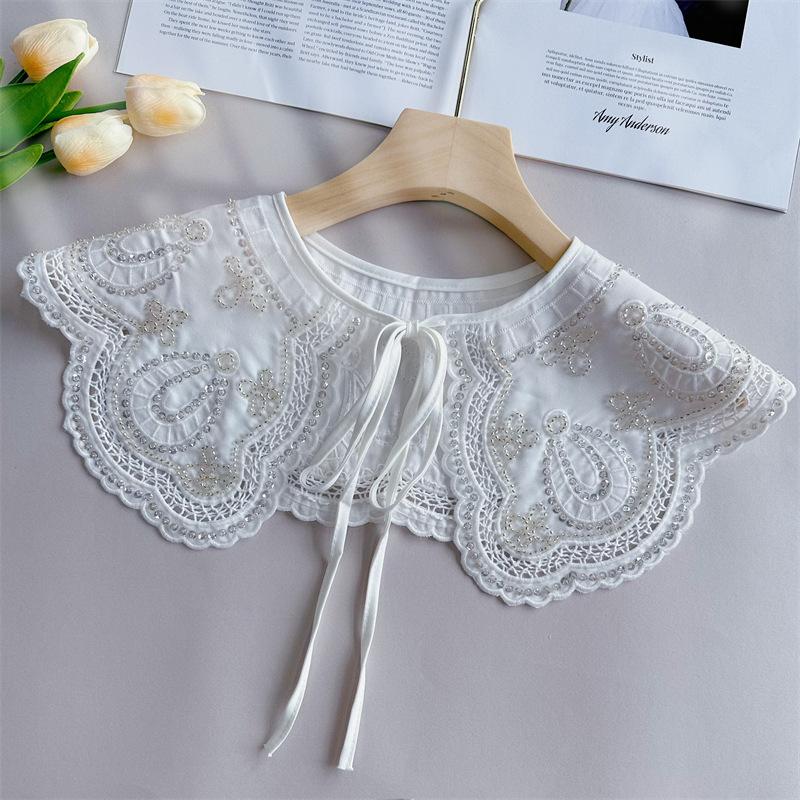 Perfect Match Pink Women Scarf Shawl Detachable Collar Tie Necklace Embroidery Lapel Fake False Collar Woman Lace Tie Neckwear Nep Kraagie