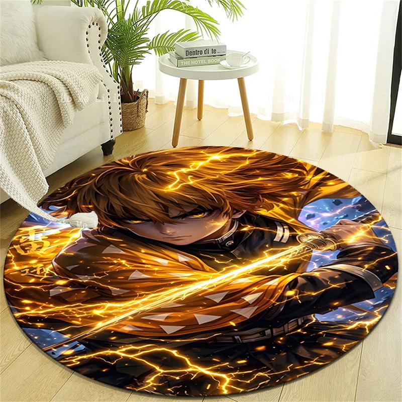 1pc Agatsuma Zenitsu  Print Round Carpet Chair Round Carpet Suitable for Bedroom Living Room Home Decorative Carpet