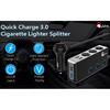 QC3.0 Auto Socket Lighter Splitter,12V/24V 3-Socket 120W DC Power Car Adapter with LED Voltmeter Main Switch,8.5A 4USB Fast Outlets,Independent ON/Off